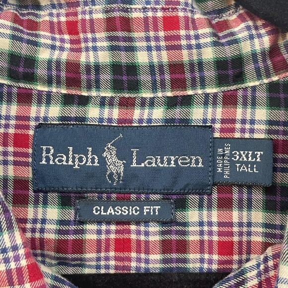 Ralph Lauren Shirt Mens 3XLT Tall Red Green Plaid Classic Fit Button Down Pony - Picture 3 of 10